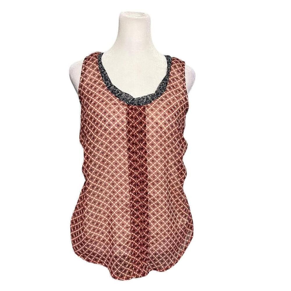Anthropologie One September Red Blue Floral Handkerchief Blouse Top Size XS